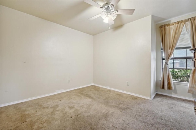 unfurnished room featuring ceiling fan and carpet flooring