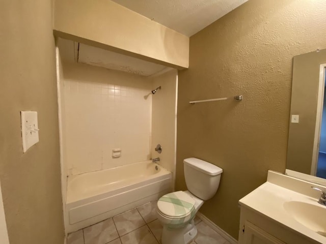 full bathroom with toilet, vanity, shower / bath combination, and tile patterned floors