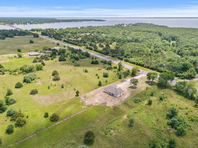 aerial view featuring a water view and a rural view