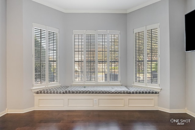 unfurnished room featuring crown molding and dark hardwood / wood-style floors