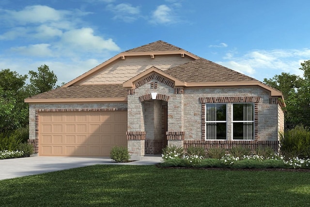 view of front facade featuring a front lawn and a garage