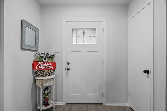 foyer entrance with light hardwood / wood-style floors