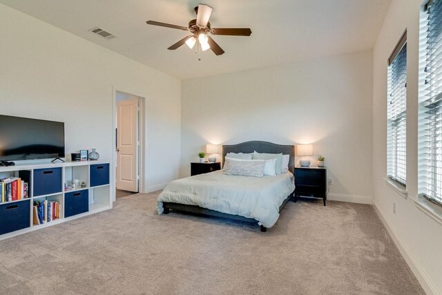 bedroom featuring carpet flooring and ceiling fan