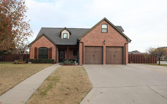 view of front facade with a front lawn and a garage