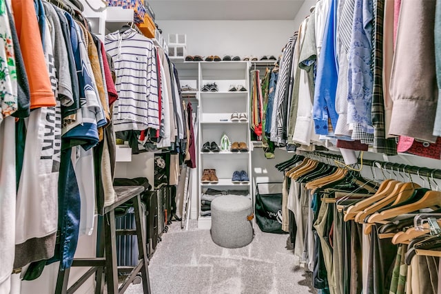 walk in closet featuring carpet