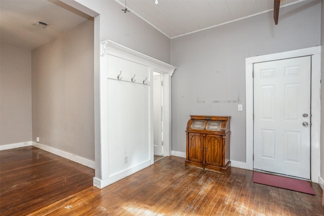 interior space with dark hardwood / wood-style floors