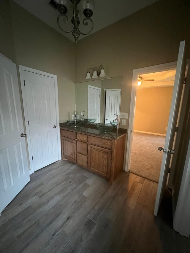 bathroom featuring hardwood / wood-style floors and vanity