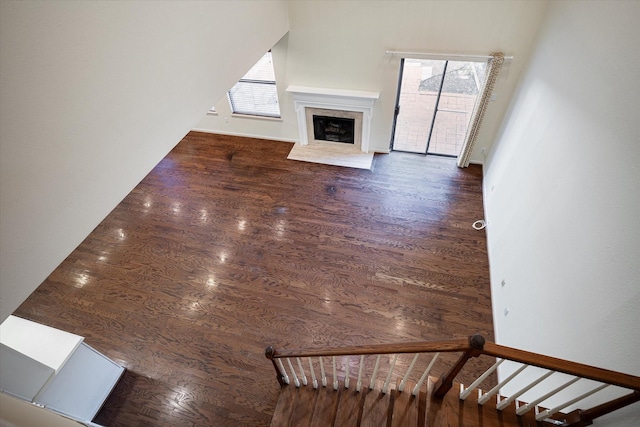 unfurnished living room featuring dark wood-type flooring and a healthy amount of sunlight