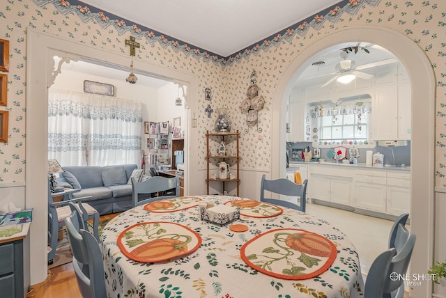 dining area featuring plenty of natural light and ceiling fan