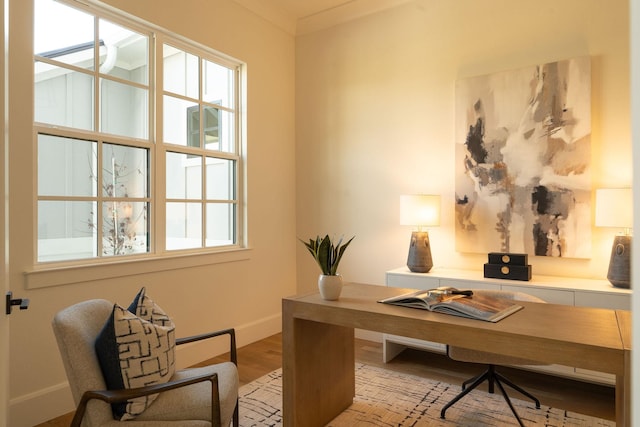 office space with light wood-type flooring