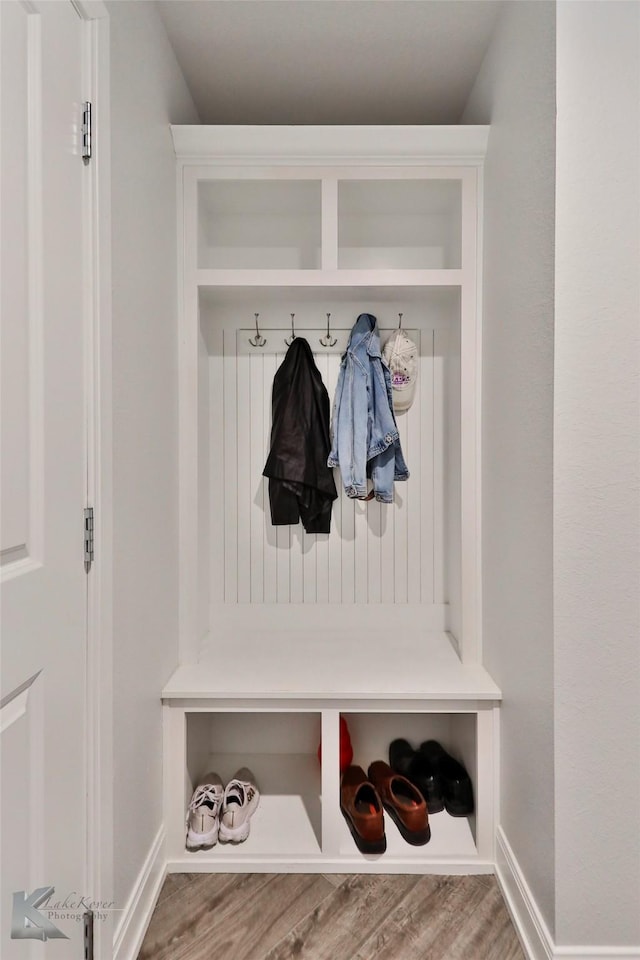 mudroom featuring wood-type flooring