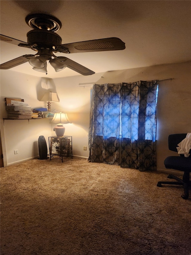 unfurnished room with carpet and ceiling fan