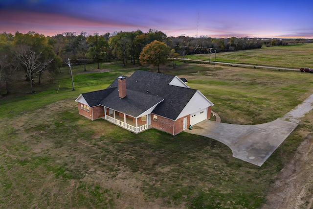 view of aerial view at dusk