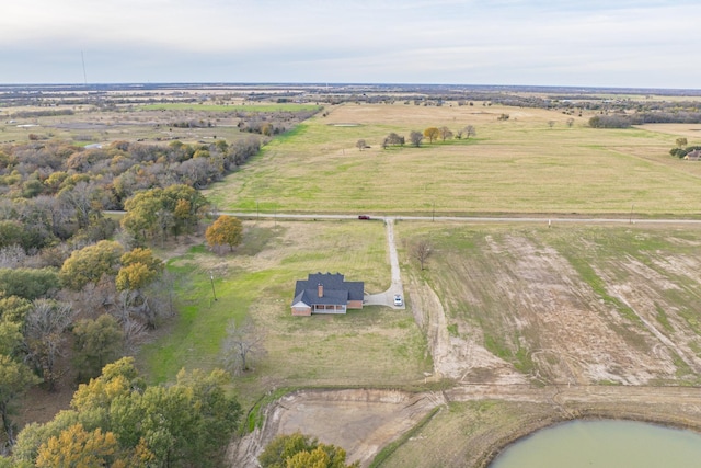 aerial view featuring a water view and a rural view