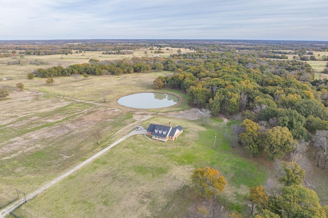 bird's eye view featuring a water view and a rural view