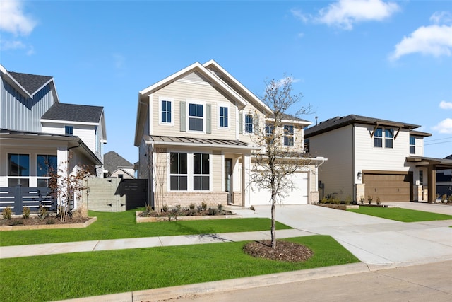 view of front facade featuring a garage and a front lawn