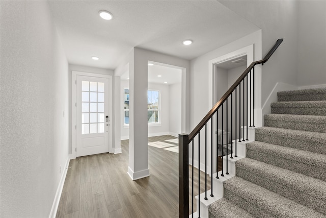 foyer entrance with wood-type flooring