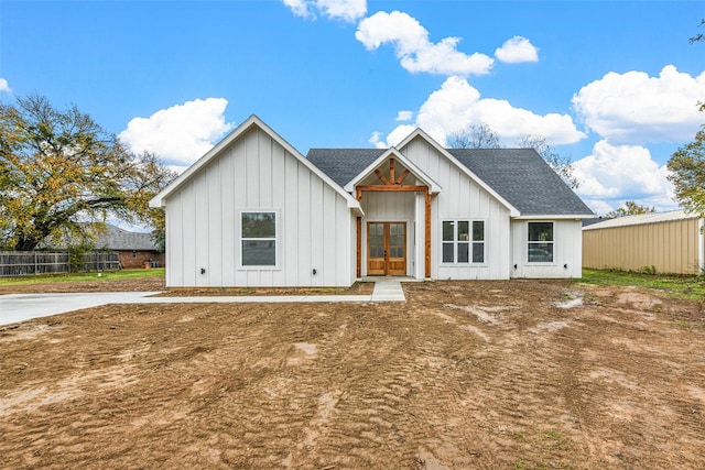 modern inspired farmhouse with french doors