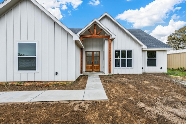 modern farmhouse with french doors