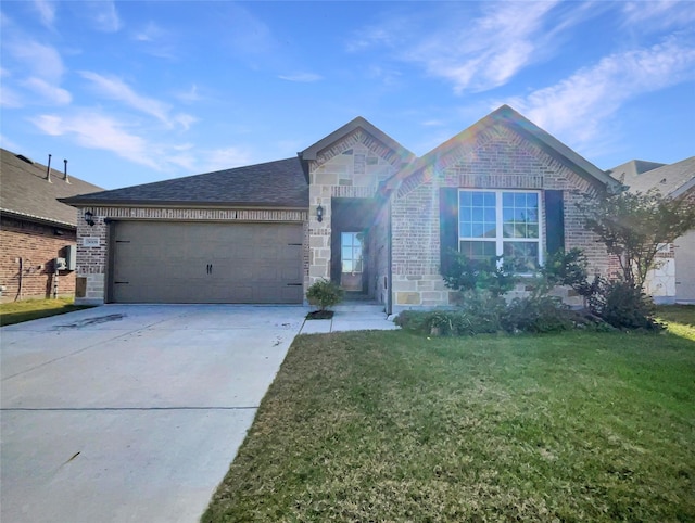 view of front of house featuring a garage and a front yard