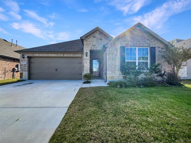 view of front of house with a garage and a front yard