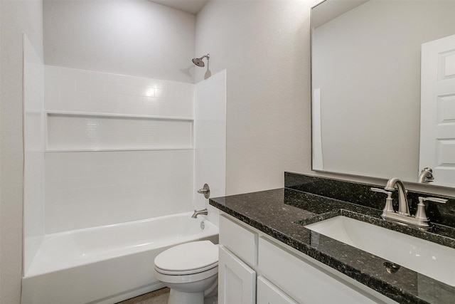 full bathroom featuring toilet, shower / bathtub combination, and vanity