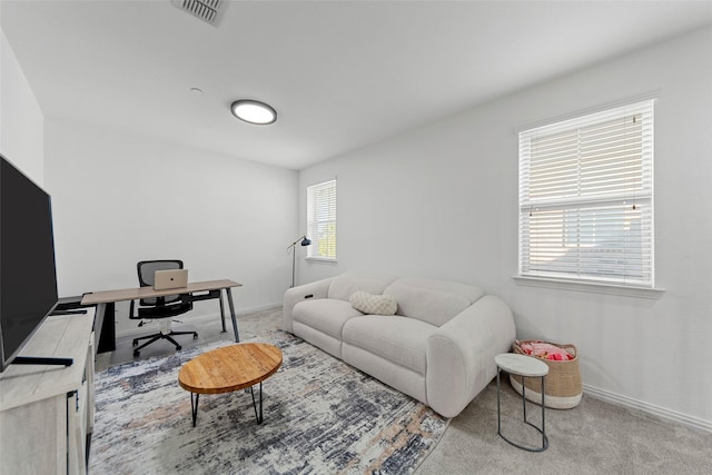 carpeted office featuring a wealth of natural light