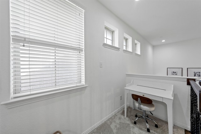 view of carpeted home office