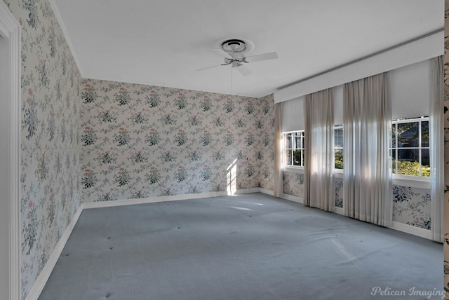 unfurnished room featuring carpet floors and ceiling fan