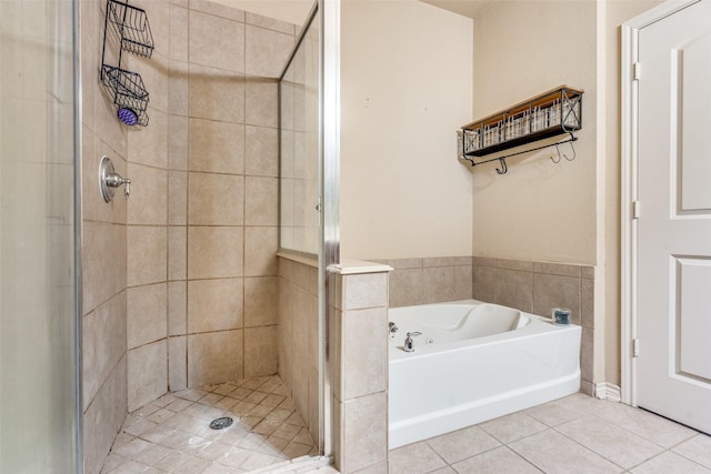 341 Metropolitan Dr, Plano, TX 75023 - bathroom with a shower stall, a bath, and tile patterned flooring