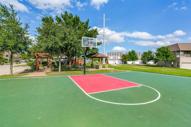341 Metropolitan Dr, Plano, TX 75023 - view of sport court with a gazebo, a yard, community basketball court, and a pergola