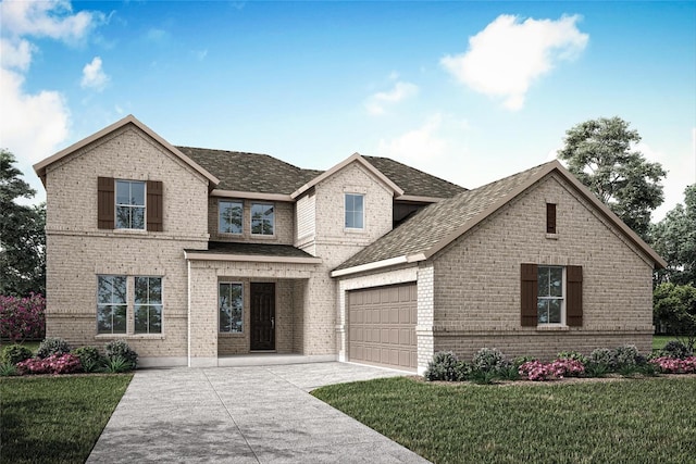 view of front of property with a garage and a front yard