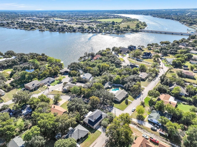 aerial view with a water view and a residential view