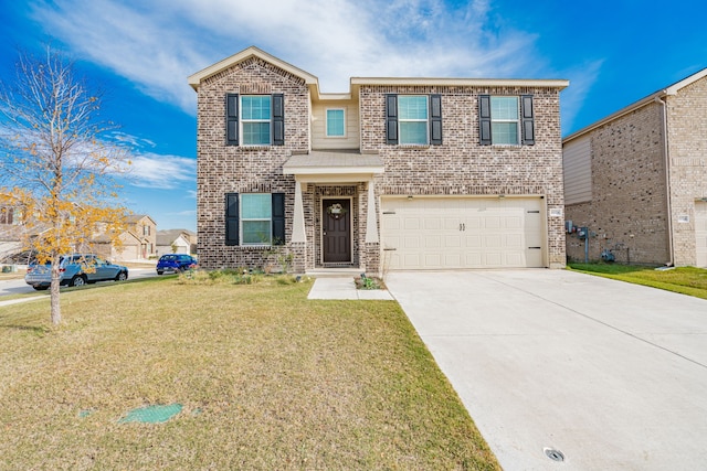 view of front of property with a garage and a front yard