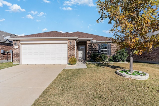 single story home with a front lawn and a garage