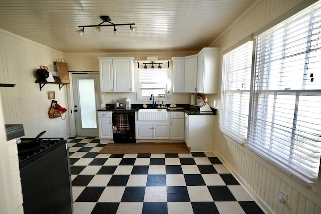 kitchen featuring black appliances, white cabinets, and a healthy amount of sunlight