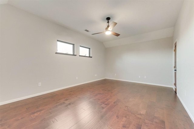 598 Dowell Rd, Rockwall, TX 75032 - unfurnished room with ceiling fan, dark wood finished floors, baseboards, and lofted ceiling