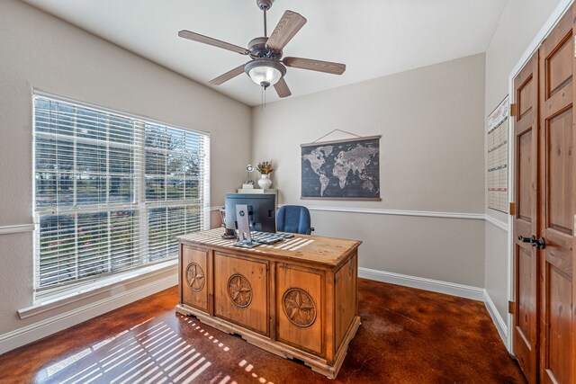 office area featuring ceiling fan