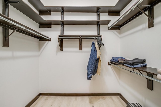 walk in closet with light wood-type flooring