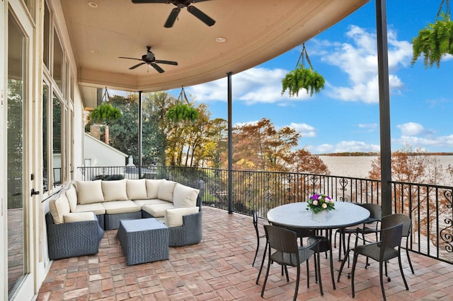 view of patio / terrace featuring ceiling fan and an outdoor hangout area