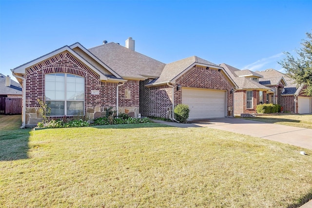 view of front of house with a garage and a front lawn