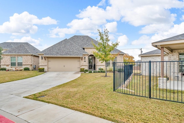 view of front facade featuring a front yard and a garage