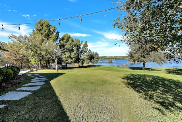 view of yard with a water view