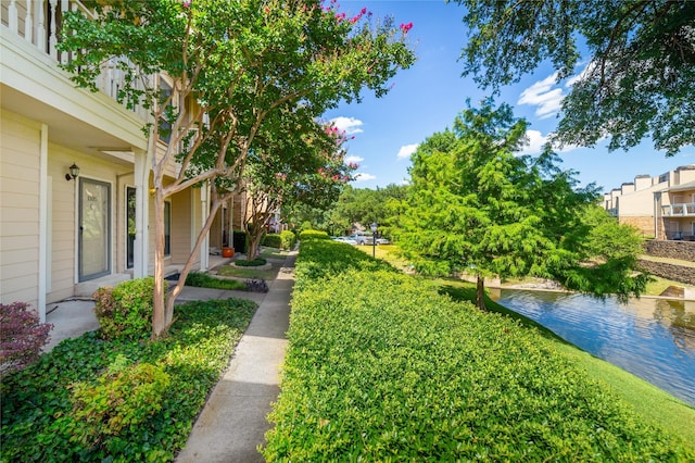 view of yard with a water view