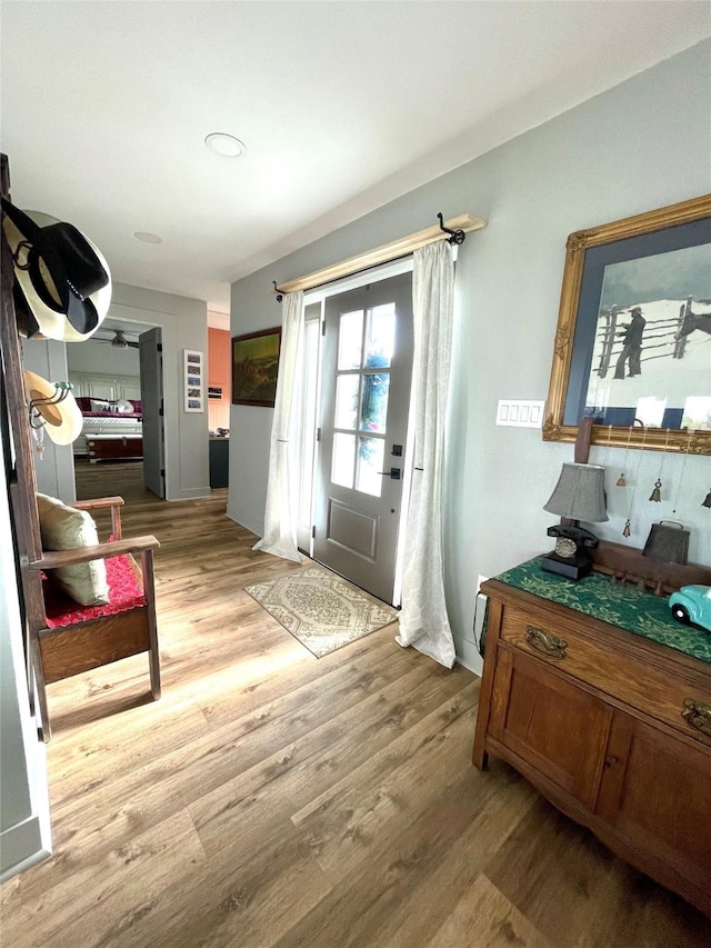 doorway to outside featuring light wood-type flooring