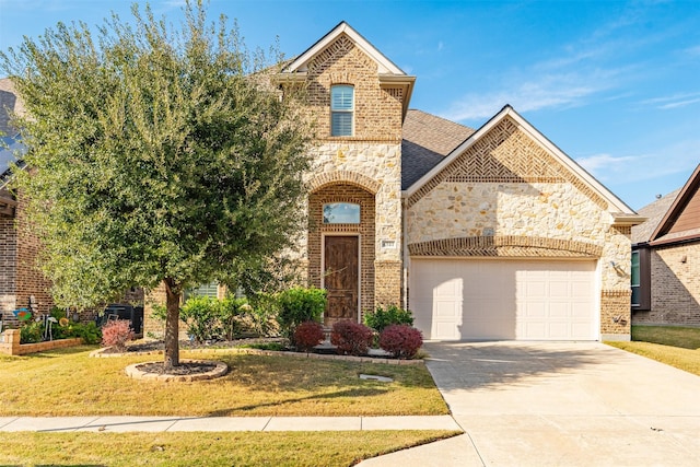 view of front of house with a garage and a front yard