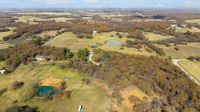 bird's eye view featuring a rural view and a water view