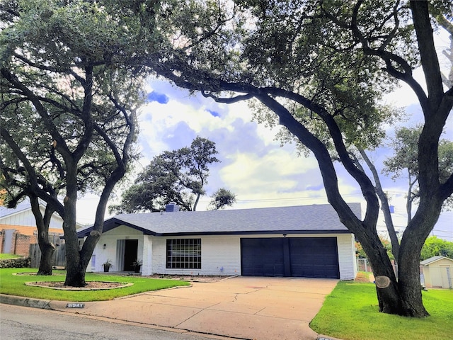 ranch-style home with a front lawn