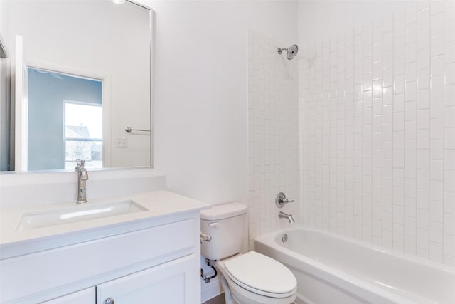 full bath featuring toilet, shower / washtub combination, and vanity