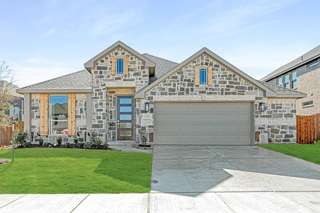 view of front of home featuring a front lawn and a garage